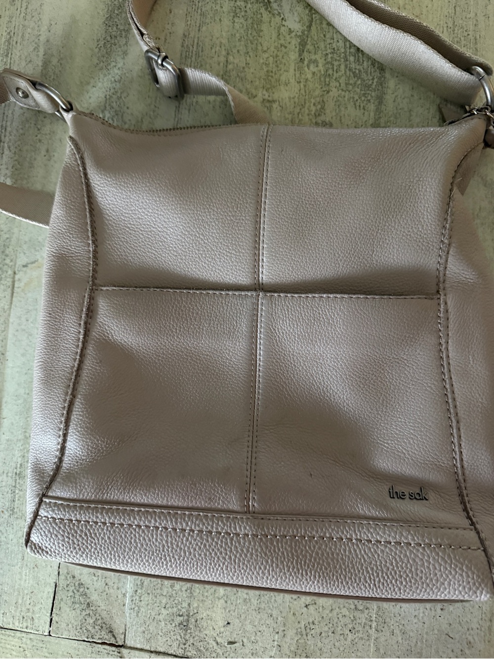 The Sak Taupe/Cream Leather Crossbody Bag
